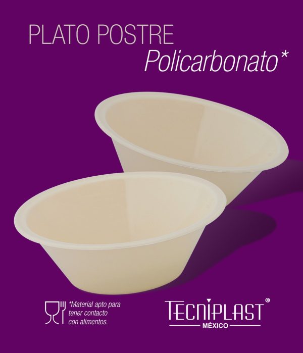 Plato postre de policarbonato plástico reutilizable de 250 ml 8.5 oz