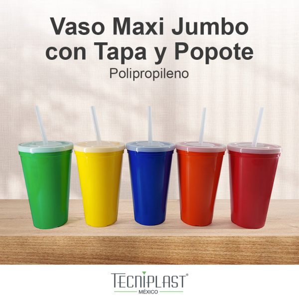 Vaso Maxi Jumbo PP con Tapa y Popote Polipropileno Plástico 1188 foto 1