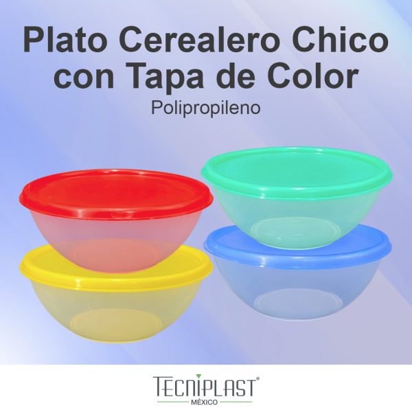 Plato cerealero chico con tapa polipropileno plástico PP 1429 foto 3