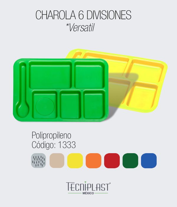 Charola L. R. con 6 Divisiones de Polipropileno Plástico PP 1333 colores