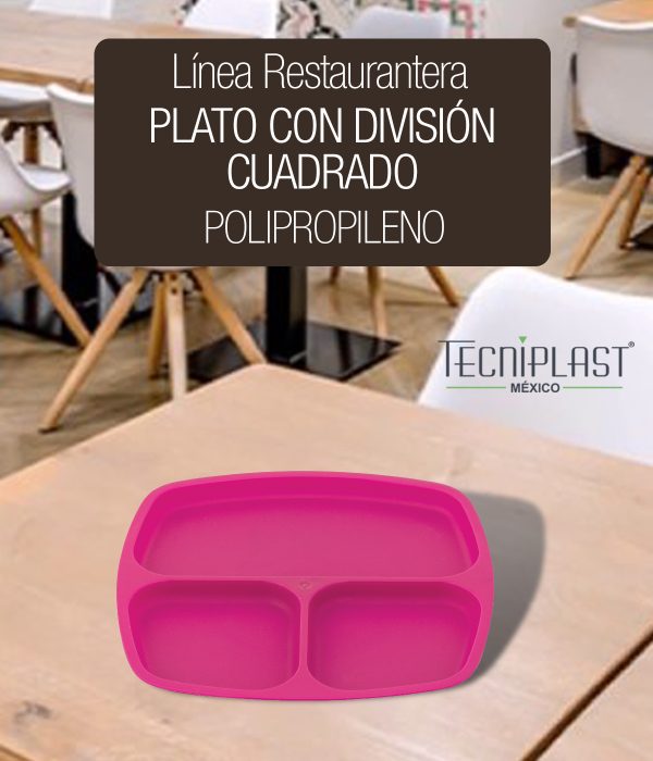 Plato con 3 Divisiones Cuadrado de Polipropileno Plástico PP 1328 foto 1