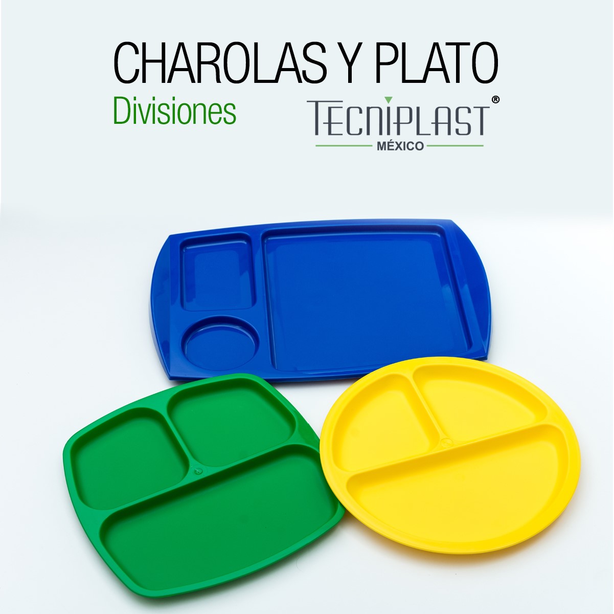 Plato con 3 Divisiones Cuadrado de Polipropileno Plástico PP 1328 colores 2