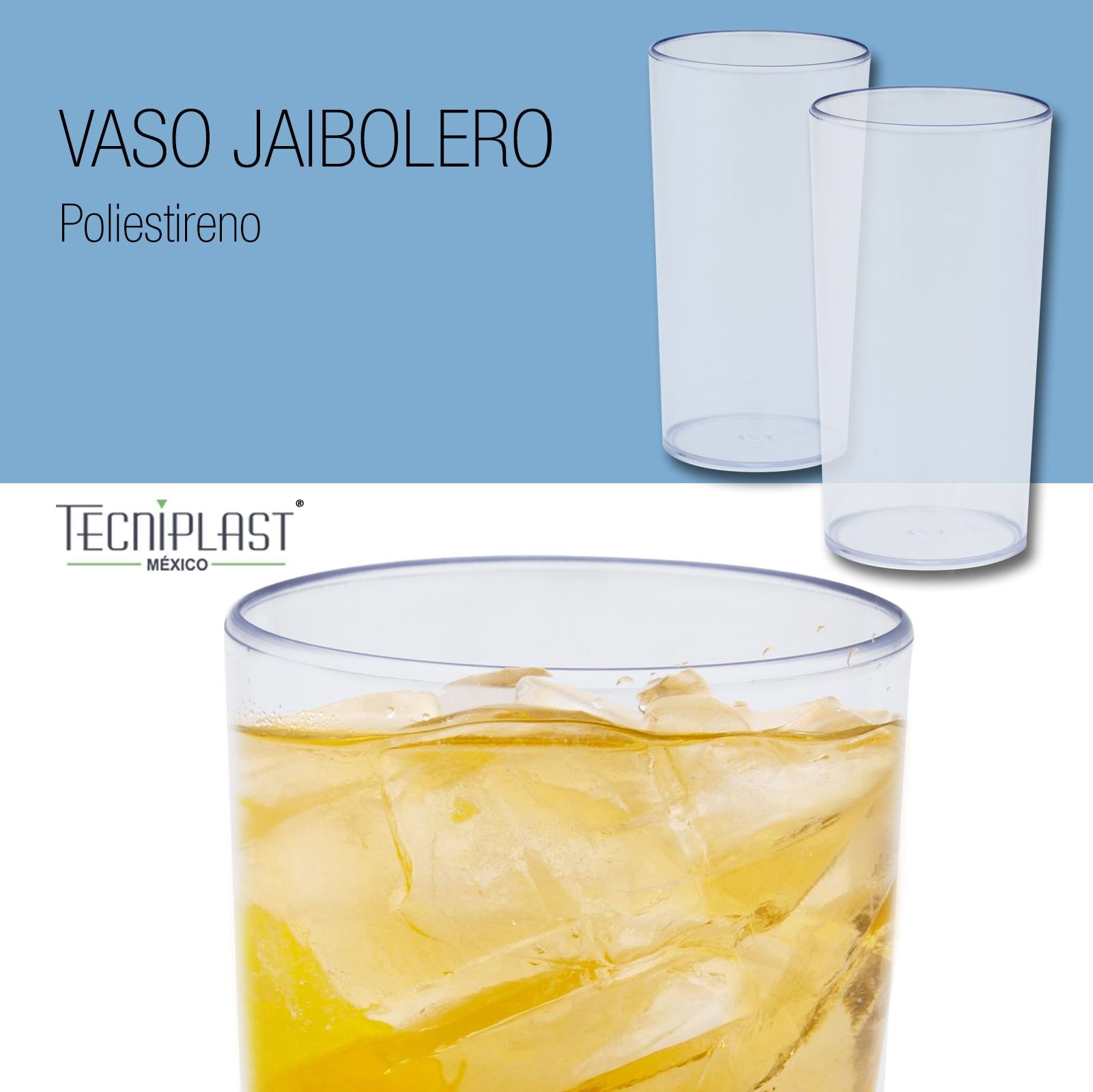 Vaso Jaibolero Fluorescente de Policarbonato cristal con bebida