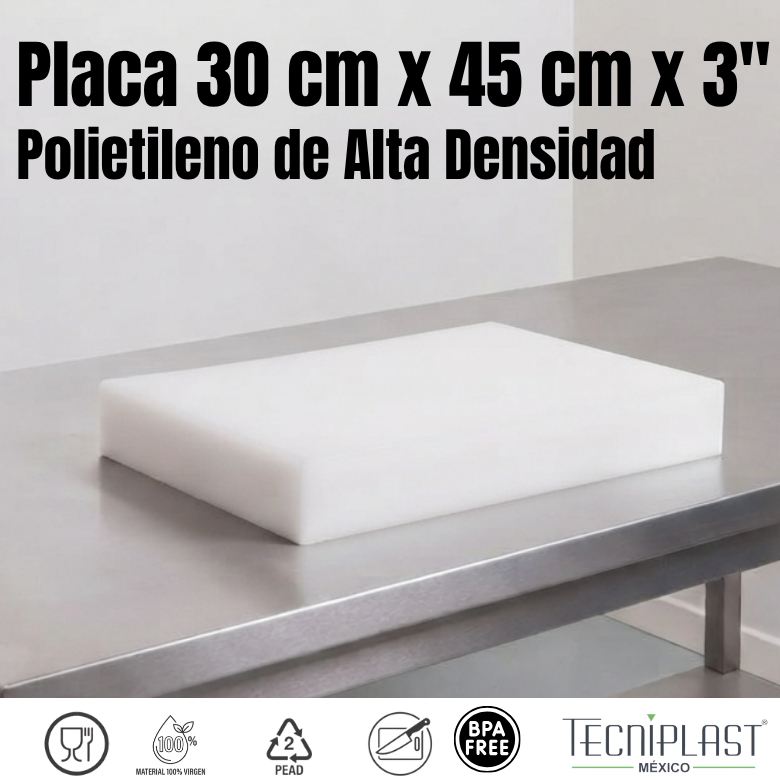Placa de Polietileno de Alta Densidad PEAD HDPE 30 cm x 45 cm x 3" 0032
