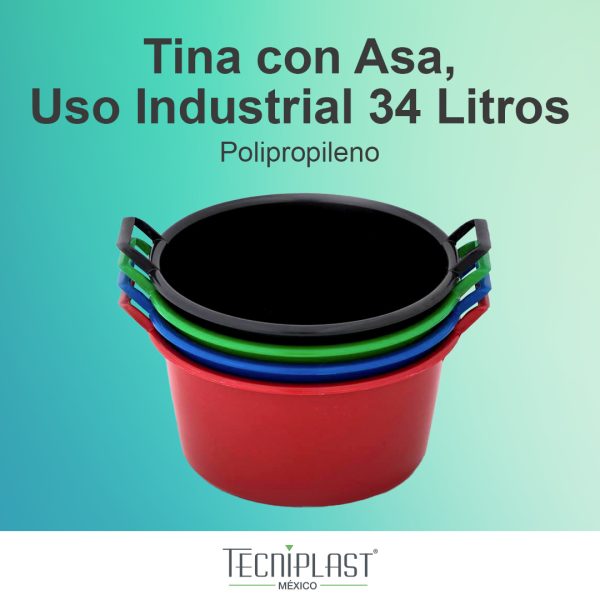 Tina con Asa Uso Industrial 34 L de Polipropileno Plástico PP 1589 1569 foto 2