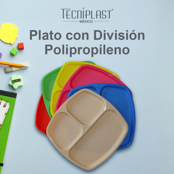 Plato con 3 Divisiones Cuadrado de Polipropileno Plástico PP 1328 foto 1