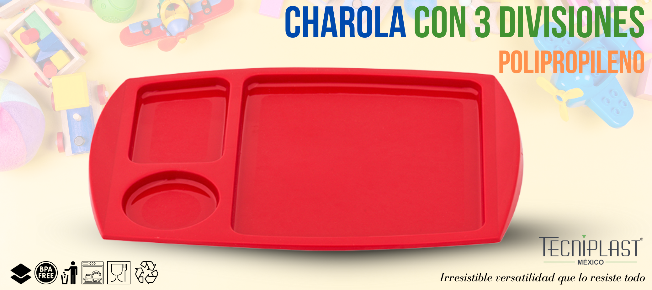 CHAROLA CON 3 DIVISIONES POLIPROPILENO 1329