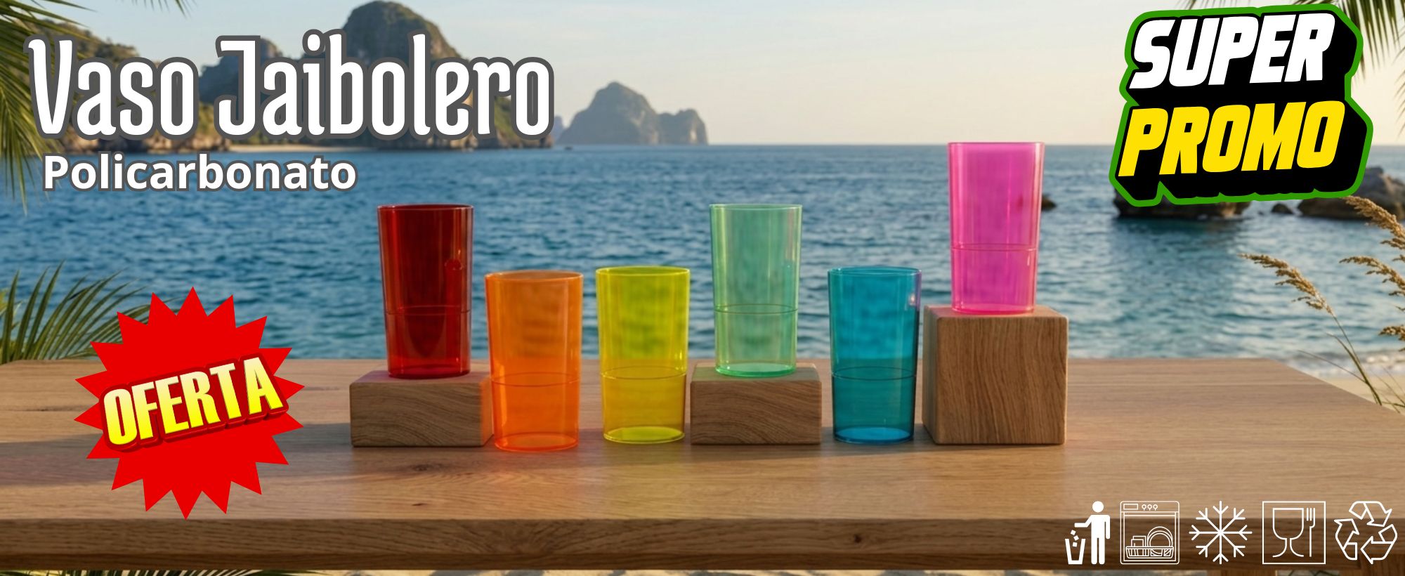 Vaso Jaibolero Fluorescente de Policarbonato varios colors 1189
