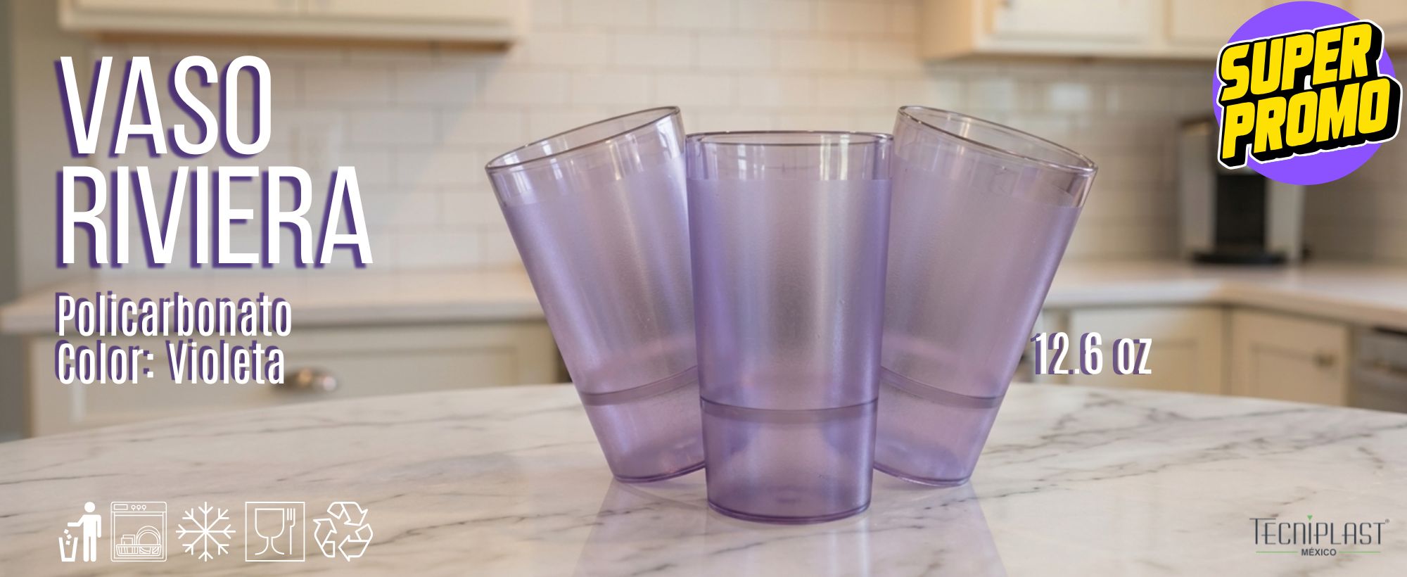 Vaso RIVIERA 3 de Policarbonato vaso de plástico transparente 1122 violeta