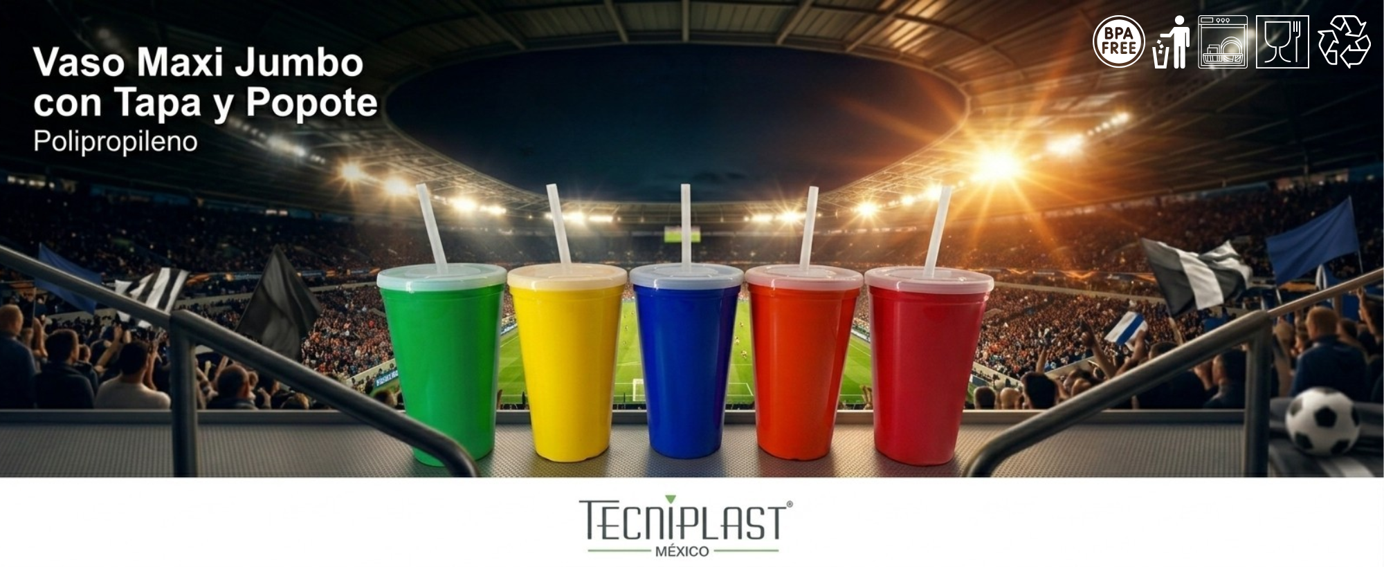 Vaso Maxi Jumbo PP con Tapa y Popote – 1188