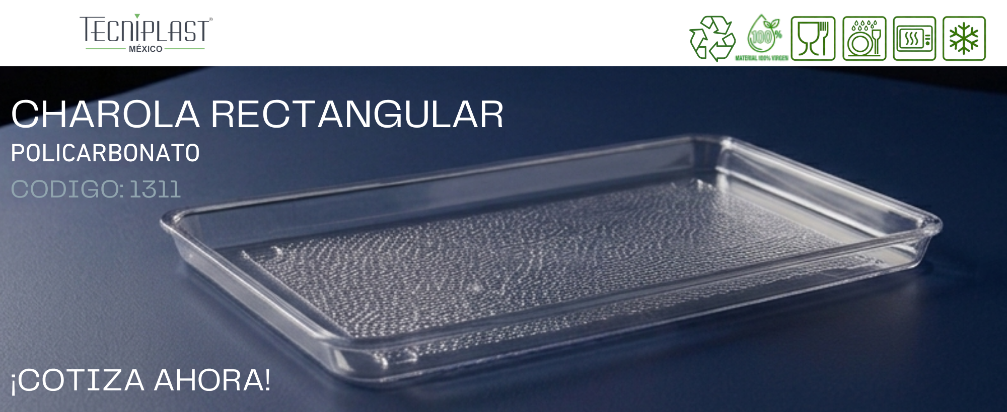 Charola de policarbonato transparente charola de plástico traslúcido cristal 1311