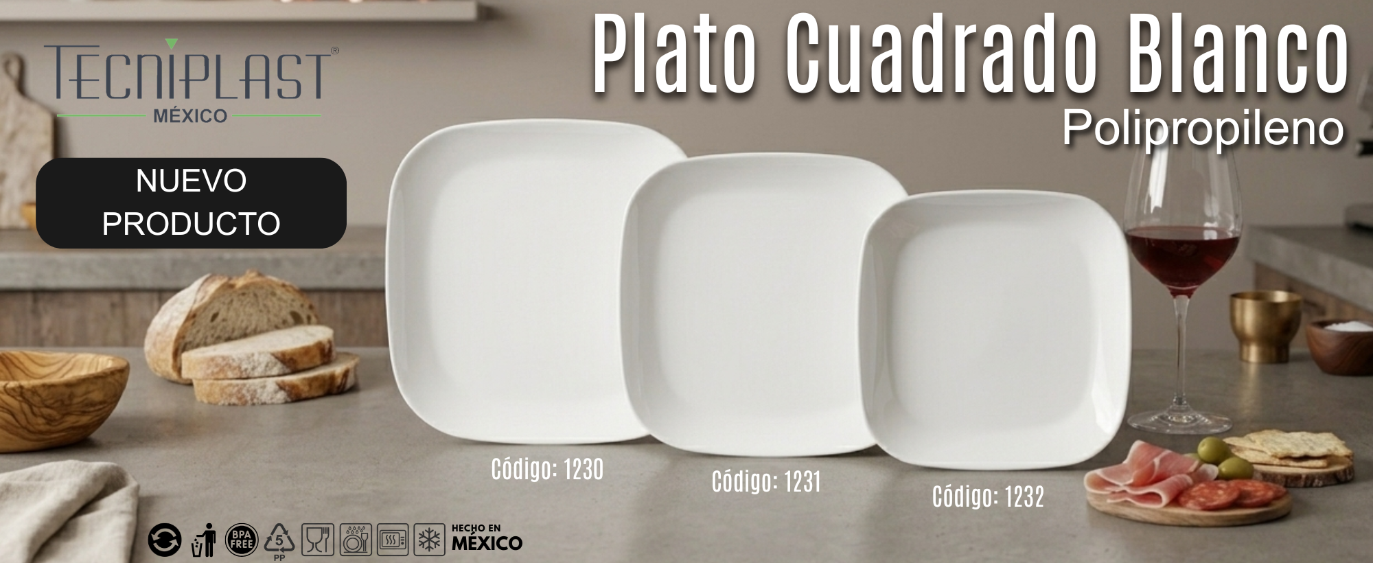 Platos cuadrados blancos